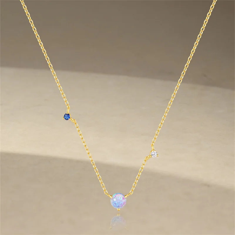 Blue Opal Necklace Opal and Diamond Clavicle Necklace DS4202