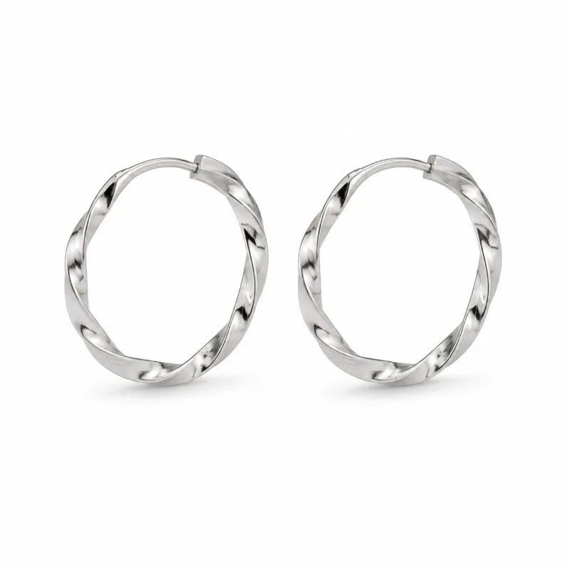 Silver Twisted Braided Hoop Earrings DS4966