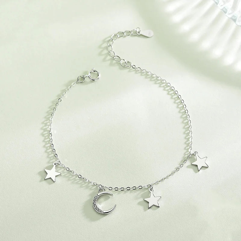 Trustdavis 925 Sterling Silver Bracelet  CZ Stone Moon&Stars Real Silver Wholesale Jewelry Women Girls Friendship Gift DS1546