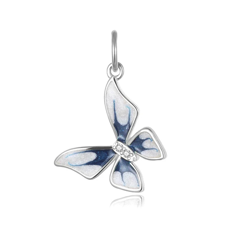 TrustDavis  New Real 925 Sterling Silver Fashion Glaze Insect Butterfly CZ Charm Pendant Handmade DIY Accessories Jewelry DZ74