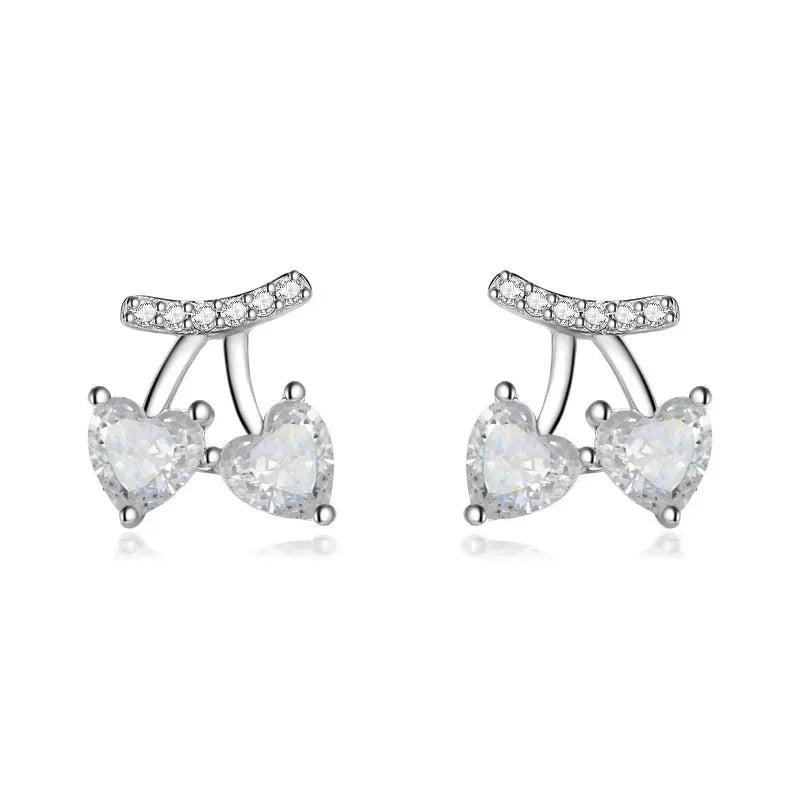 TrustDavis Authentic 925 Sterling Silver Heart Cherry CZ Stud Earrings for Women Girls Kids Birthday Gift Jewelry DS3898