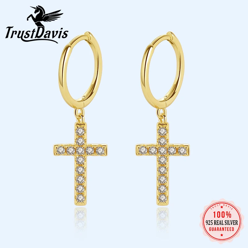 925 Sterling Silver Shining White Cross Stud Earrings DA513