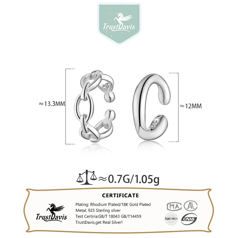 Trustdavis Real 925 Sterling Silver Fashion Openwork Chain Clip Earrings Mum Daughter Birthday Party Gift Jewelry DS4408