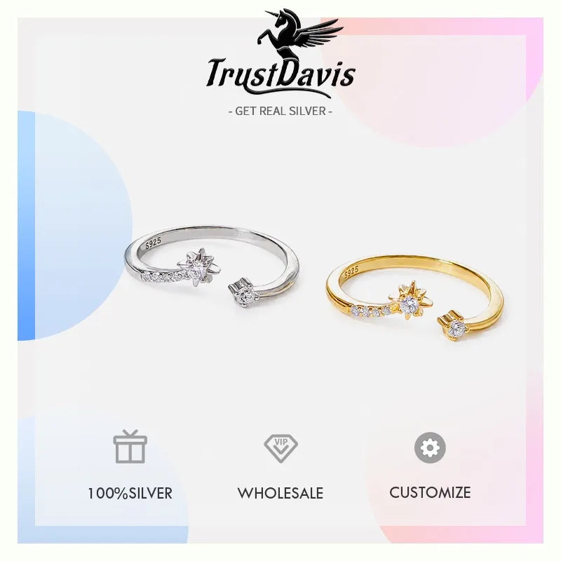 Fashion Simple Eight-pointed Star Zircon Open Ring for Women DS4975