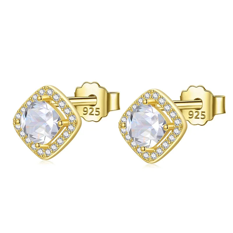 Real 925 Sterling Silver Square Dazzling CZ Stud Earrings DA2925