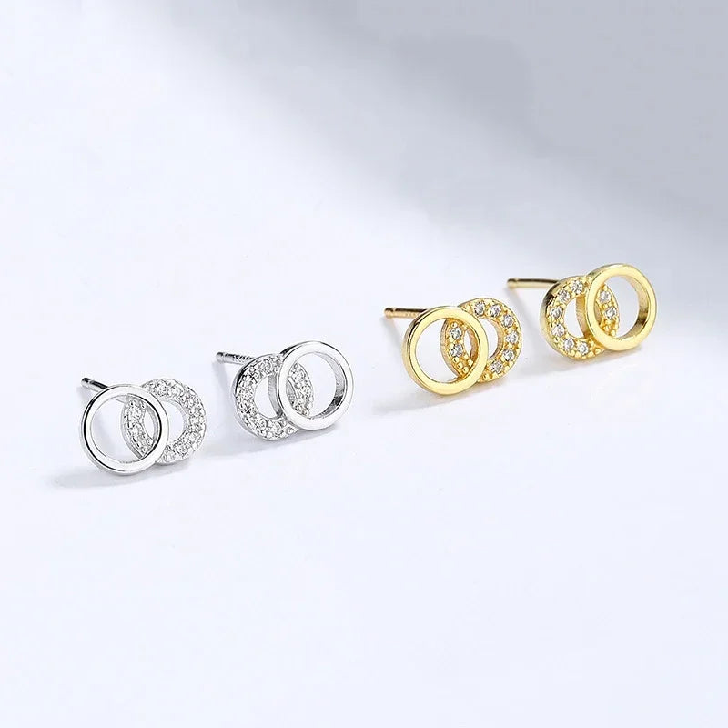 Trustdavis Real 925 Sterling Silver Minimalist Round Zircon Stud Earrings for Women Wedding Party Fine S925 Jewelry DA3221