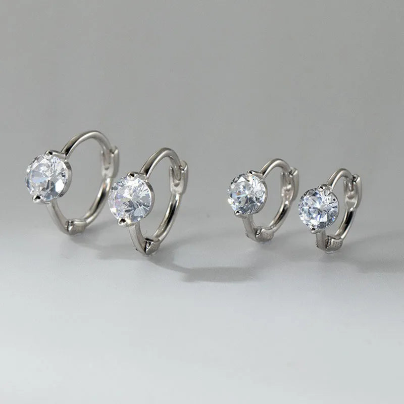 Real 925 Sterling Silver Fashion and Simple Round Zircon Earrings DS4949