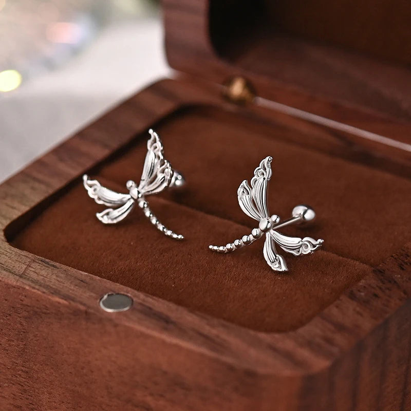TrustDavis Real 925 Sterling Silver Light Luxury Dragonfly CZ Stud Earring for Women Daughter Birthday Gift Fine Jewelry DA3228