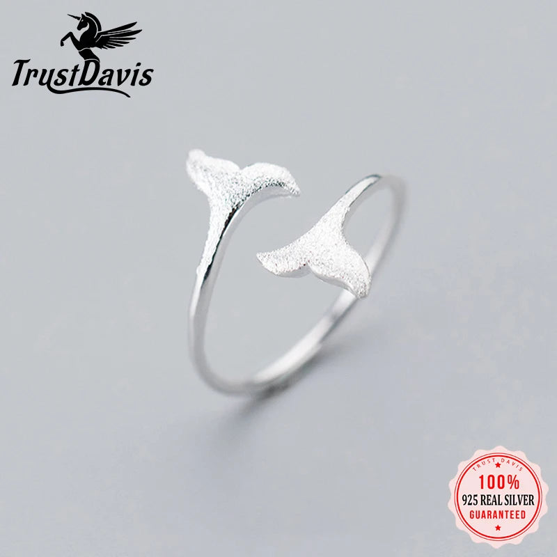 Trustdavis 100% 925 Sterling Silver Sweet Double Mermaid Tail Adjustable Rings For Women Wedding Party S925 Ring Jewelry DS586