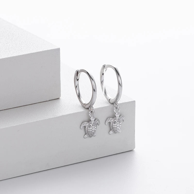 TrustDavis Real 925 Sterling Silver Women's Fashion and Simple Marine Animal Turtle Drop Earrings for Women Gift Jewelry DS4461