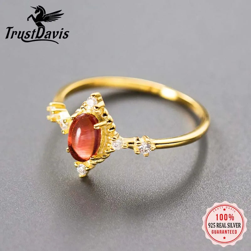 Trustdavis Girsl 925 Sterling Silver Retro Luxury Red Oval Stone Best Wish Rings for Women Wedding Fine Jewelry Gift DS4561
