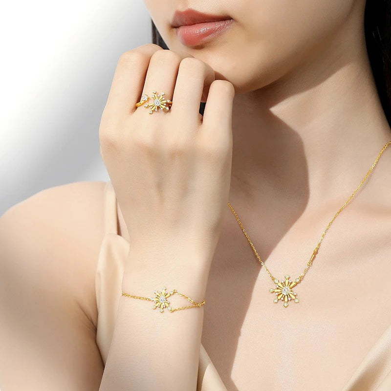 TrustDavis Girls 925 Sterling Silver Fashion Simple Snowflake Zircon Bracelet for Women Girl Christmas Gift Fine Jewelry DS4695