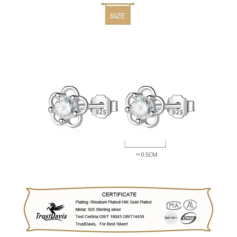 TrustDavis Real 925 Sterling Silver Romantic Hollow Flower Stud Earrings for Kids Women Geometric Birthday Jewelry DS3694