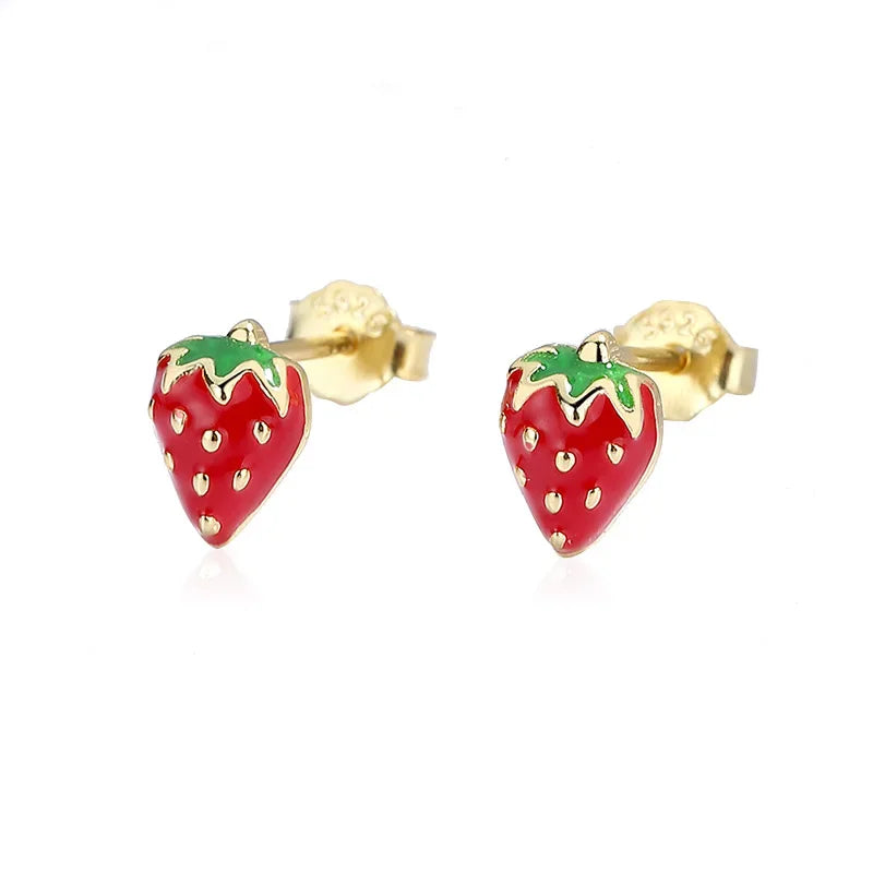 TrustDavis Real 925 Sterling Silver Lovely Strawberry Stud Earrings Birthday Gift For Girls School Party Silver Jewelry DS3450