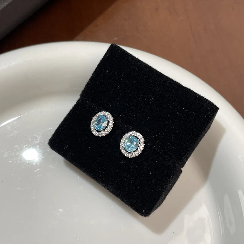 Blue Oval Zircon Stud Earrings DS4850