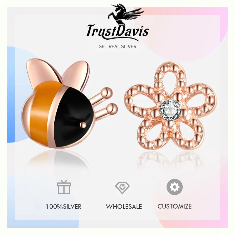 Asymmetrical Bee Flowers Stud Earrings DS734