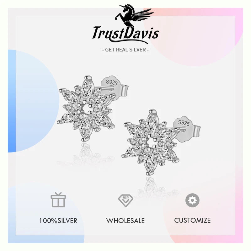 Snow Flower Zircon Shiny Stud Earrings L134