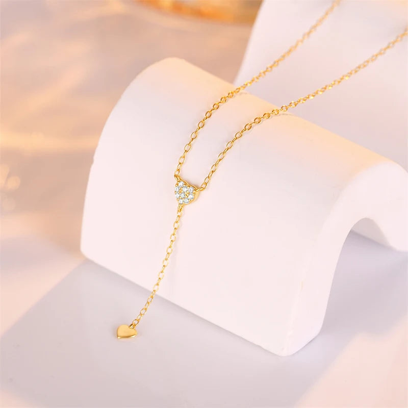 Tassel Y-shaped Heart Zircon Necklace DS4767