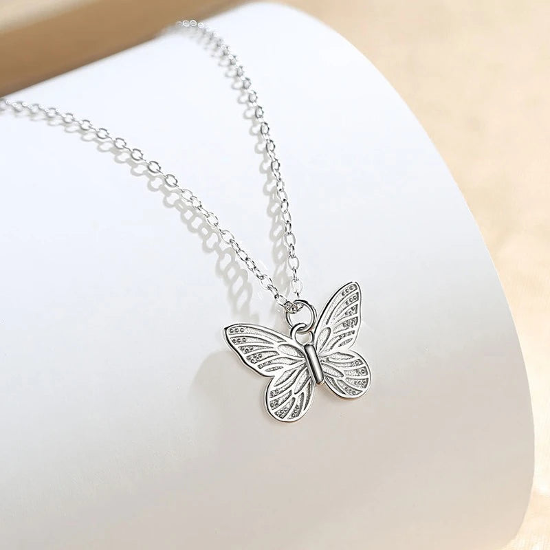 TrustDavis 925 Sterling Silver Women's Fashion Simple Butterfly Pattern Necklace for Women Girls Jewelry Gift DS4379