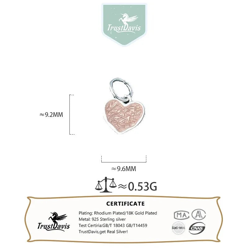 TrustDavis New Fashion Real 925 Sterling Silver Cute Romantic Heart CZ Charm Pendant Handmade DIY Accessories Wholesale DZ1648