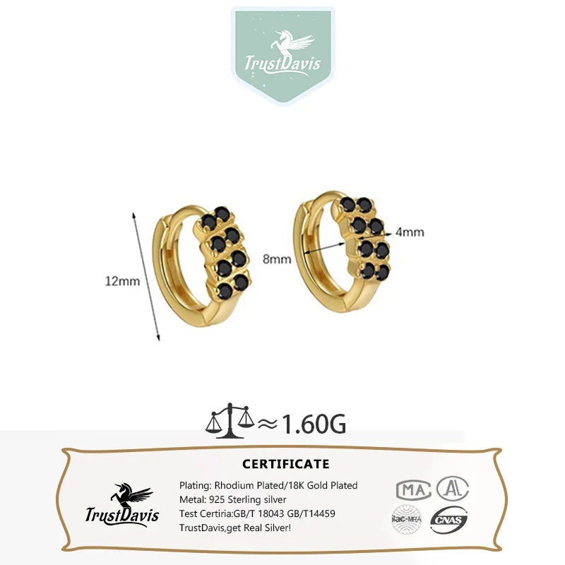 TrustDavis Real 925 Sterling Silver Women's Fashion Colorful Zircon Circle Earrings for Women Girls Gift Fine Jewelry DS4670