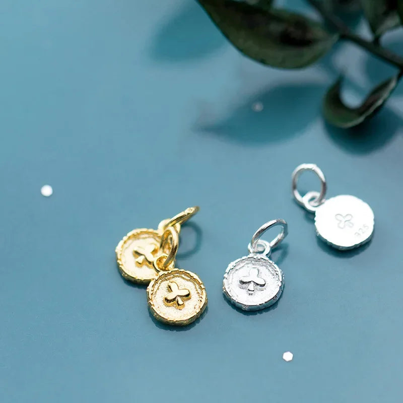 TrustDavis Real 925 Sterling Silver Fashion Sweet Round Flower Charm Pendant Handmade DIY Accessories Fine Jewelry HY237