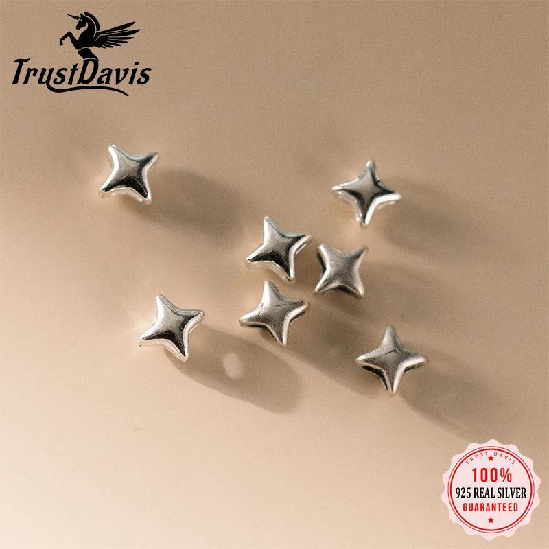 TrustDavis Real 925 Sterling Silver Bracelet Necklace Fashion Shine Star Separator Beads DIY Accessories Jewelry Gift DZ1797