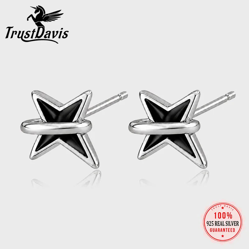 Fashion and Minimalist Black Four-pointed Star Stud Earrings DS4936