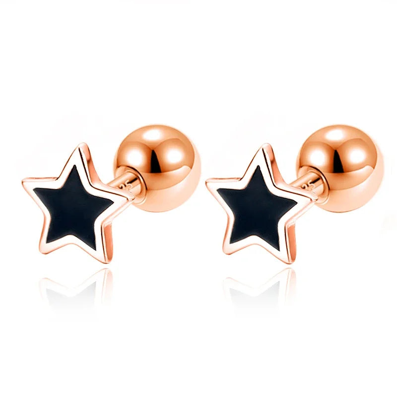 TrustDavis Real 925 Sterling Silver Heart Star Bead Screw Stud Earrings For Women Valentine's Day Fine S925 Jewelry Gift DA2871