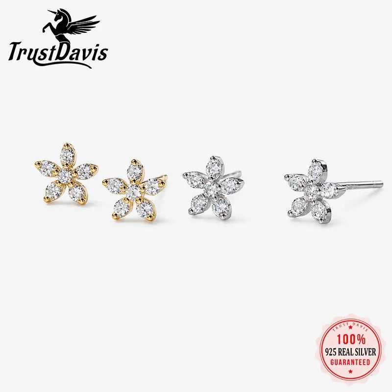 Fshion Cherry Blossom Zircon Stud Earrings for Women DS4965