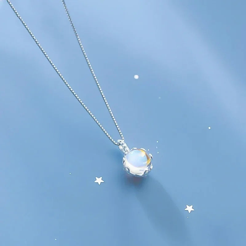 TrustDavis Real 925 Sterling Silver Charm Round Flower Moonstone Pendant Handmade DIY Necklace Accessories 925 Jewelry HY759