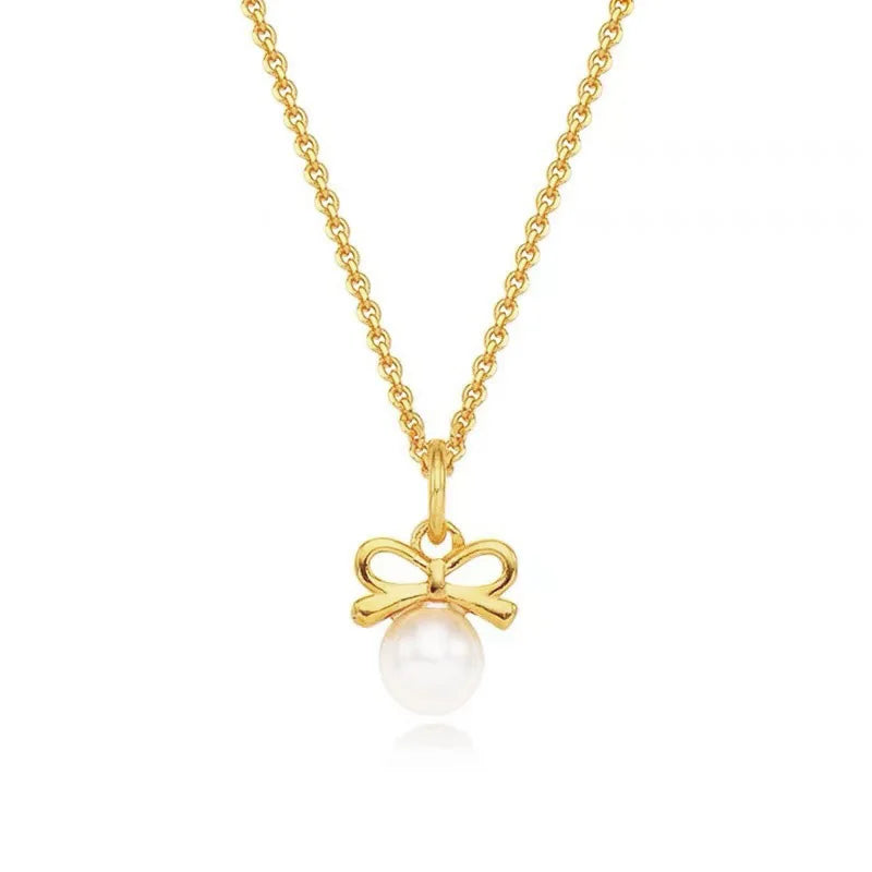 TrustDavis Real 925 Sterling Silver Fashion Personality Pearl Bow Necklace for Women Wedding Party S925 Jewelry DA1630