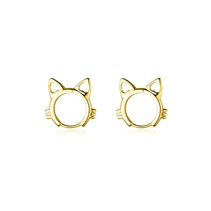 TrustDavis Real 925 Sterling Silver Fashion Sweet INS Cute Cat Charm Hoop Earring For Women Wedding Birthday Fine Jewelry DA2288