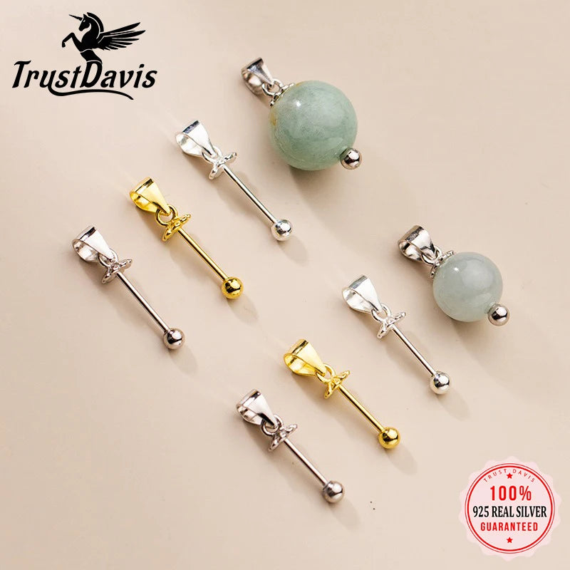 TrustDavis Real 925 Sterling Silver Twist  bead Ball Clip DIY Jewelry Accessories K-gold Plated Rope Jade Pendant Button DZ1794