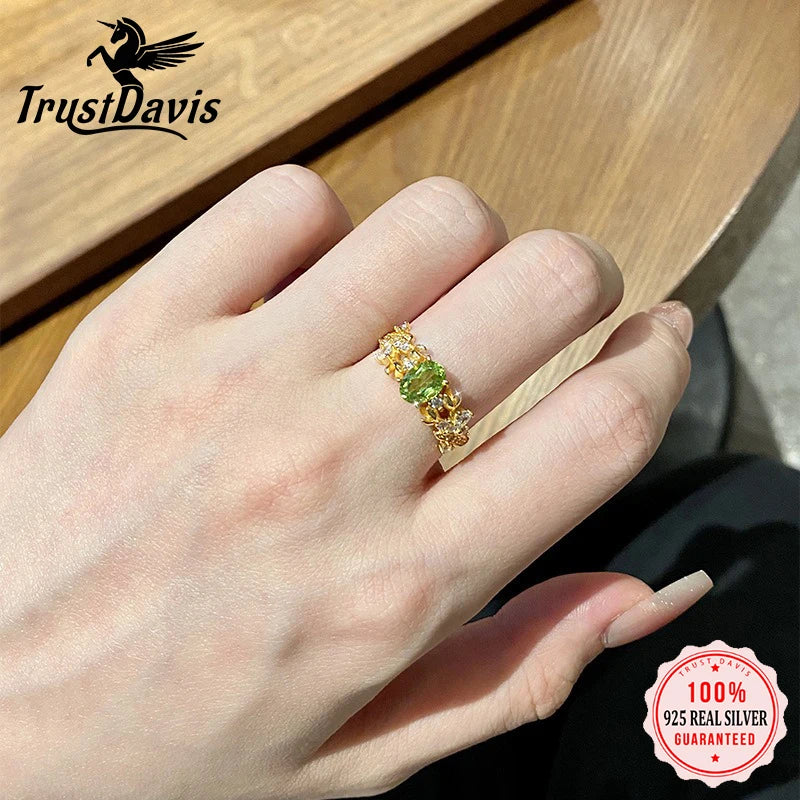 TrustDavis 925 Sterling Silver Women's  Fashion Sweet Bauhinia Natural Crystal Stone Ring for Women Girls Jewelry Gift DS4421