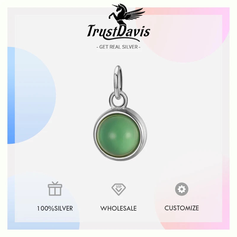 Round Green Chalcedony Charm Pendant Handmade DIY Accessories HY321