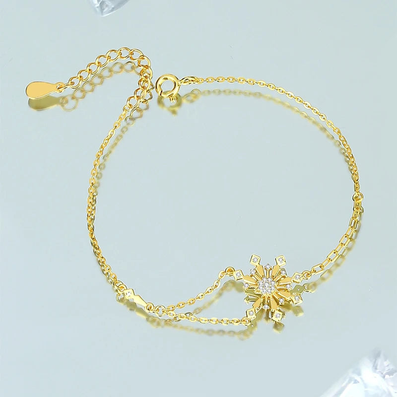 TrustDavis Girls 925 Sterling Silver Fashion Simple Snowflake Zircon Bracelet for Women Girl Christmas Gift Fine Jewelry DS4695