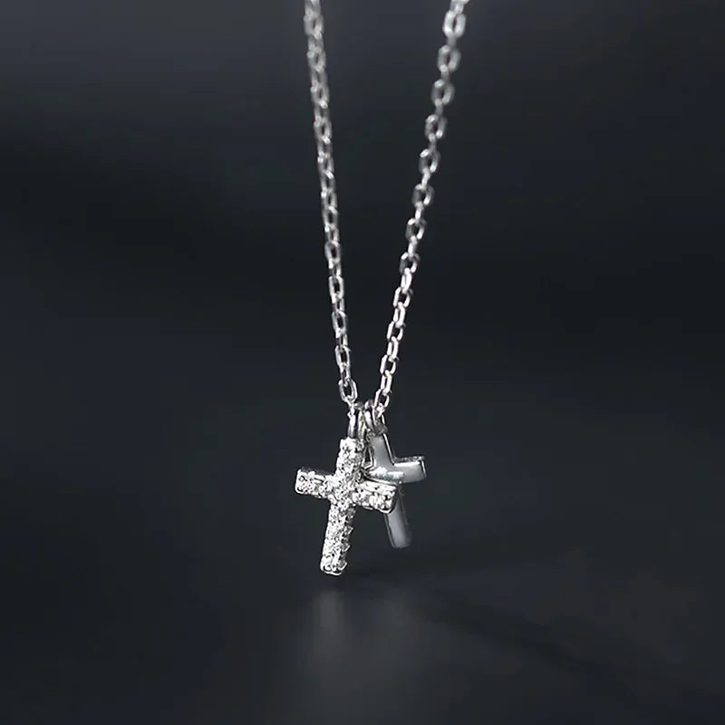 Trustdavis Real 925 Sterling Silver Fashion Double Cross CZ Pendant Short Clavicle Necklace For Women Wedding Fine Jewelry DA246