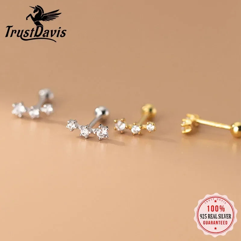 TrustDavis Real 925 Sterling Silver Fashion Sweet Square Luck Screw Stud Earrings For Women Children Fine Jewelry Gift DB1324