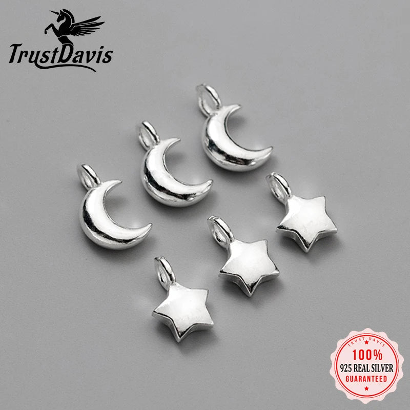 TrustDavis Real 925 Sterling Silver Fashion Star Moon Charm Pendant Handmade DIY Accessories Fine Jewelry Wholesale DZ1705