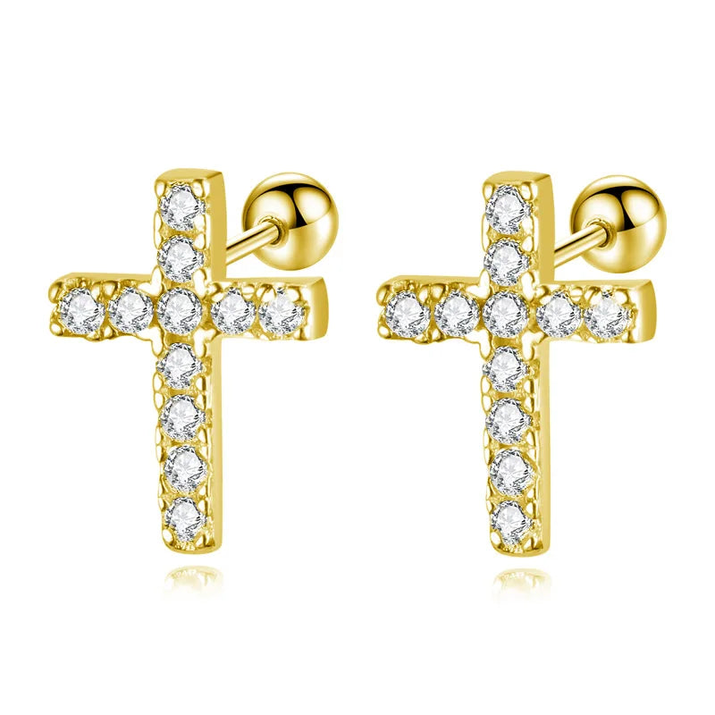 Sweet Cross Round CZ Screw Stud Earrings DB1365