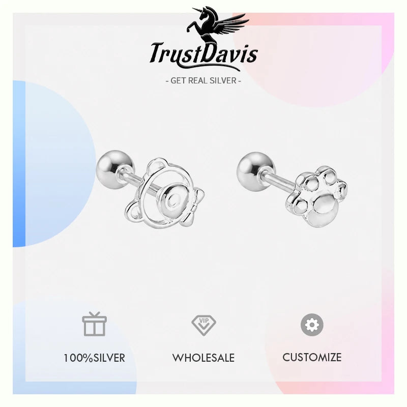 Bear Paw Screw Earrings for Women Daily Wear Jewelry Gift DS4982