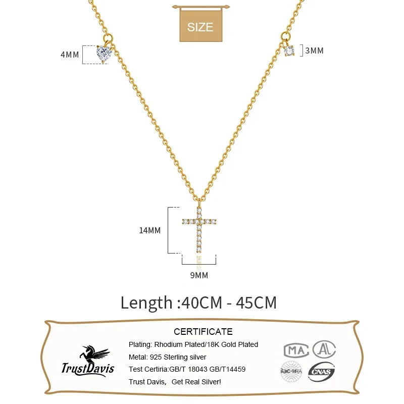 TrustDavis Real 925 Sterling Silver Sweet Flower Dazzling CZ Pendant Clavicle Necklace For Women Wedding Fine Jewelry DG0072