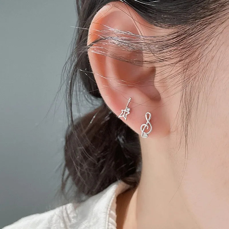 Asymmetrical Musical Note Violin Zircon Earrings for Women DS4969