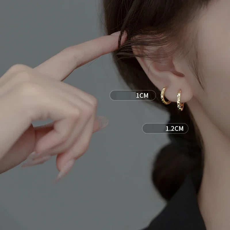TrustDavis 925 Sterling Silver Minimalism Geometric Faceted Hoop Earring For Fashion Women Men Fashion Punk Fine Jewelry DA2679