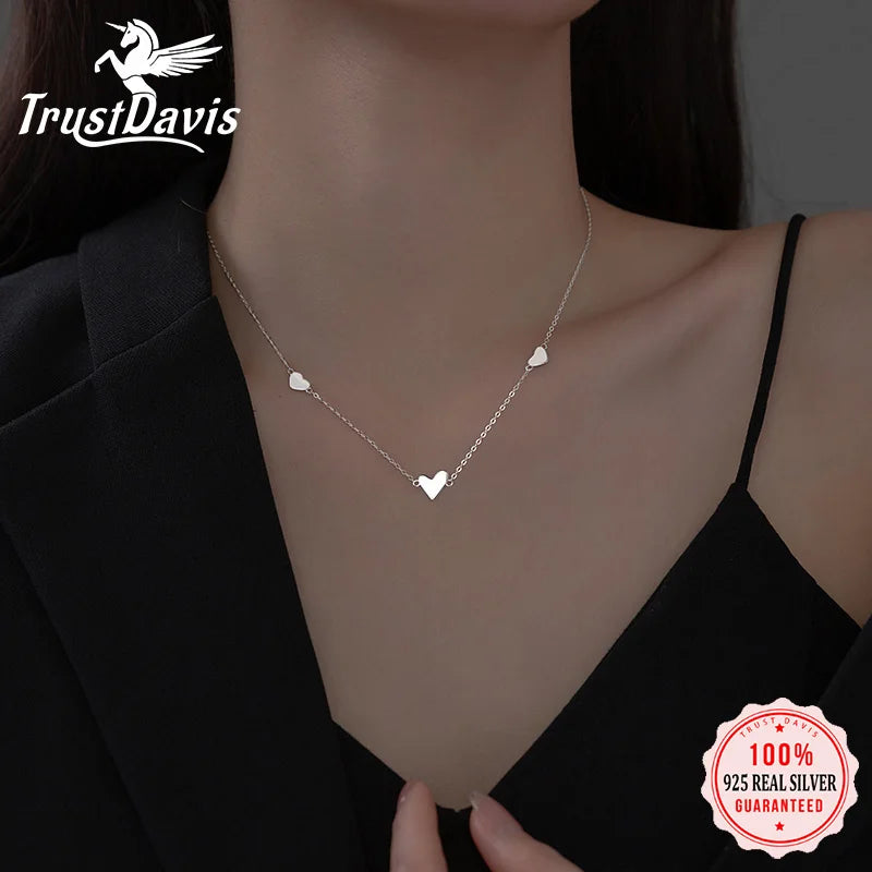 TrustDavis 925 Sterling Silver Necklace Romantic Heart Love Necklace For Women Girlfriend Lover Wife Birthday Jewelry DA3118