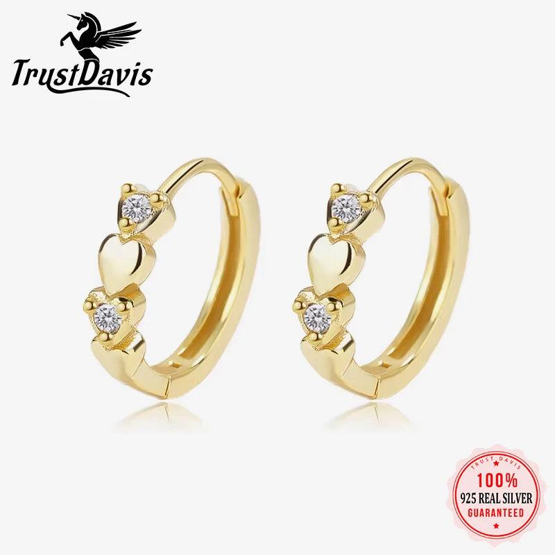 TrustDavis Real 925 Sterling Silver Romantic Heart  Hoop Earrings For Daughter Girls Birthday Gift Fine Jewelry DG0070