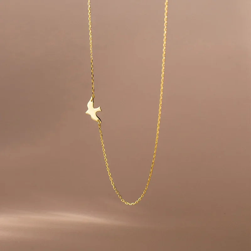 TrustDavis Real 925 Sterling Silver Necklace For Women Gold Animal Bird Wedding Valentine's Day 925 Necklace Jewelry Gift DA2834
