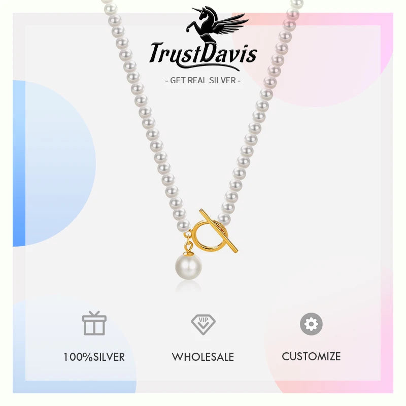 Pearl Necklace with OT Clasp for Women Daily Wear Jewelry Gift DS4976