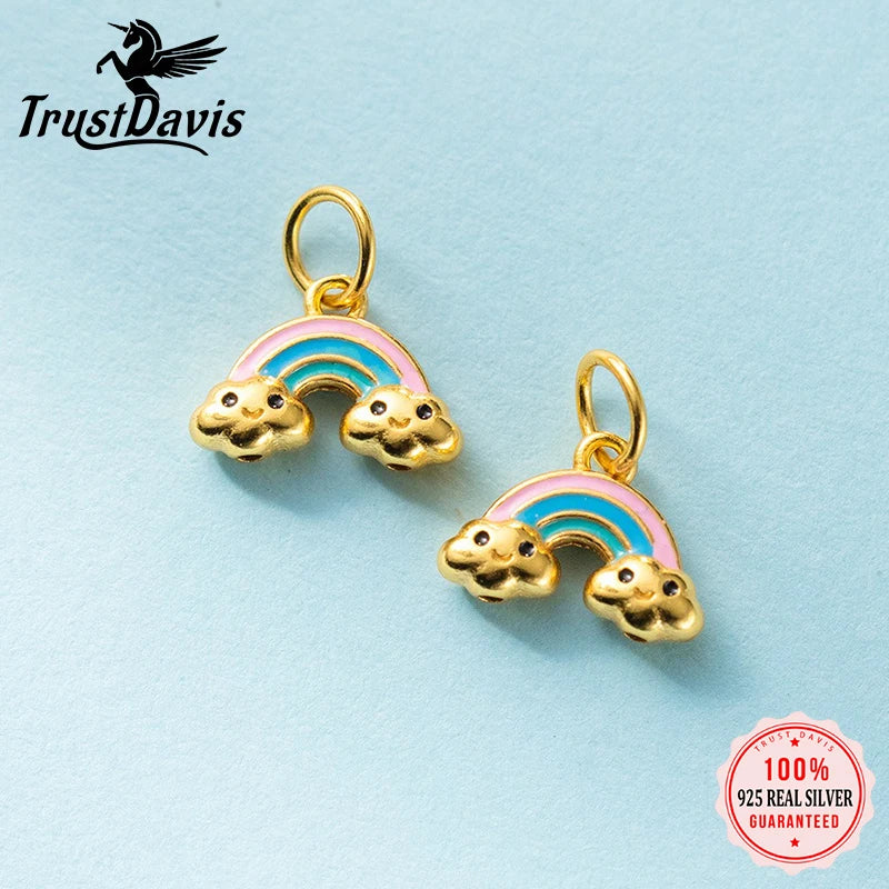 TrustDavis Real 925 Sterling Silver Personality Fashion Sweet Cute Rainbow Charm Pendant Handmade DIY Accessories Jewelry DZ1805